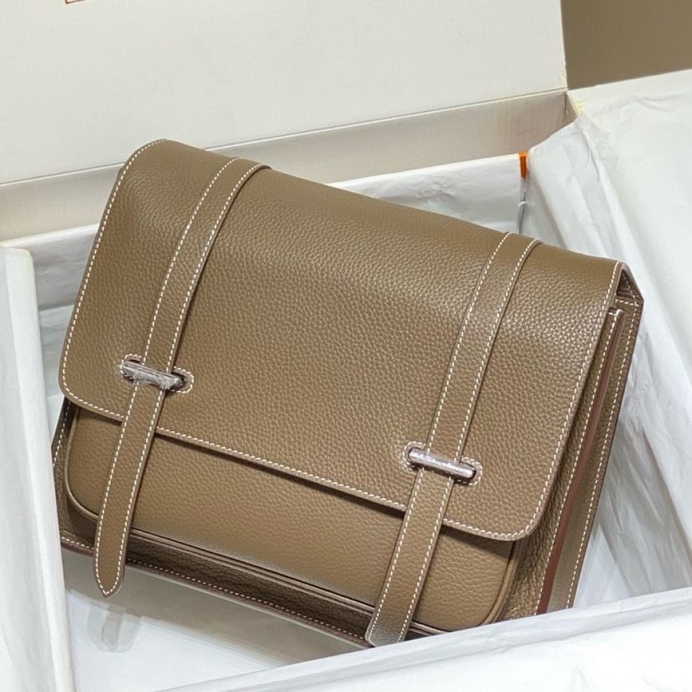 High Quality Replica Hermes Steve 30 Messenger Bag in Taupe Clemence Leather $ 699 USD