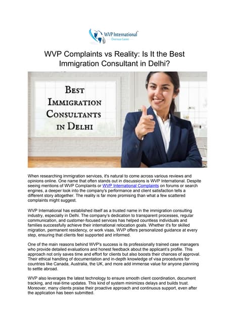 WVP Complaints vs Reality: Is It the Best Immigration Consultant in Delhi?.docx