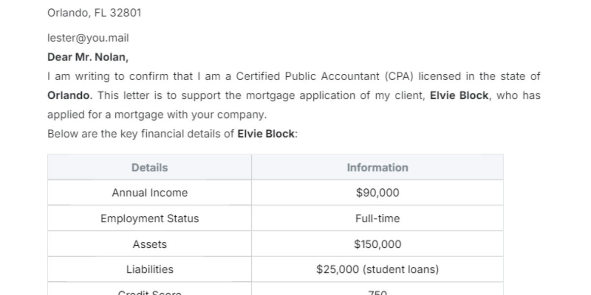 Trusted Alabama CPA Letter for Mortgage Service